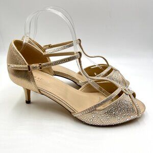 9.5W 9.5 WIDE WIDTH Paradox London Champagne Jeweled Heels Dress Sandals Shoes